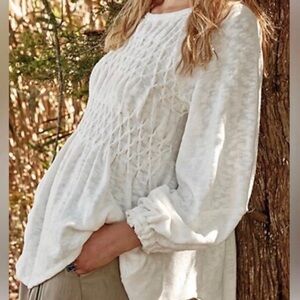 Free People We The Free Snowbell White Long Sleeve Babydoll Top Size XS/S